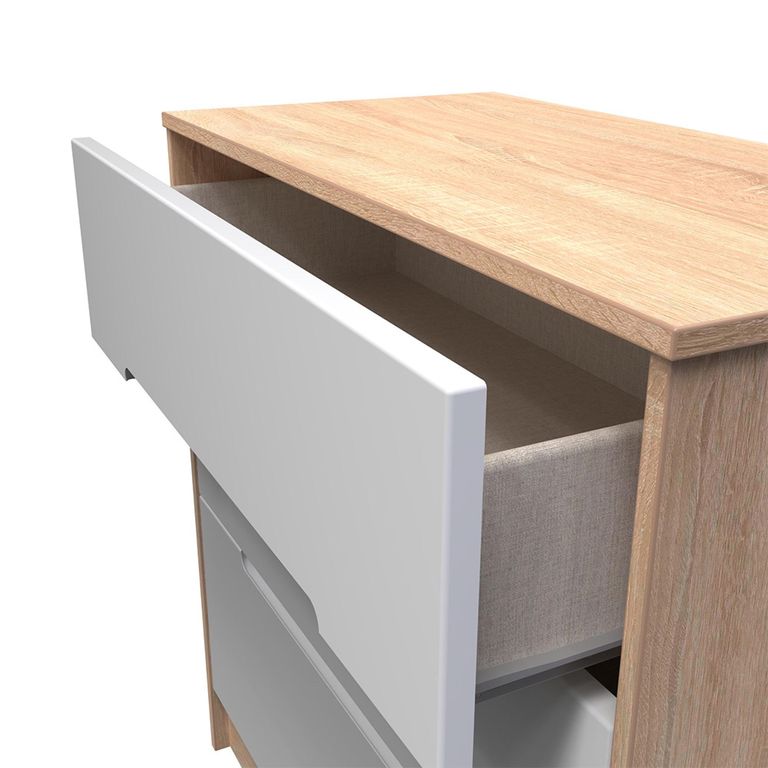 Monaco Chest - Deep - 3 Drawer - White Matt and Oak