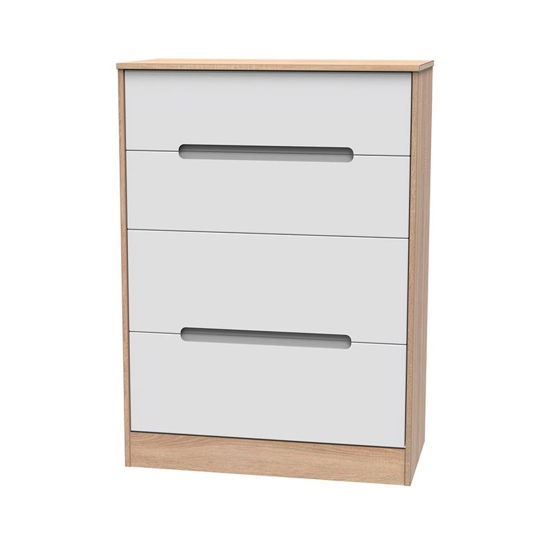 Monaco Chest - Deep - 4 Drawer - White Matt and Oak