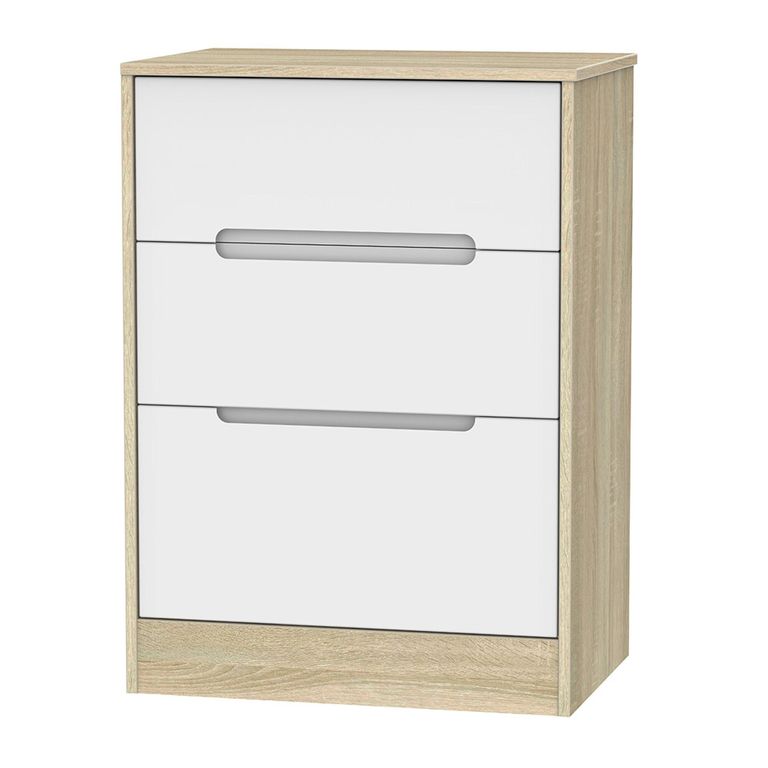 Monaco Chest - Deep Midi - 3 Drawer - White Matt and Oak