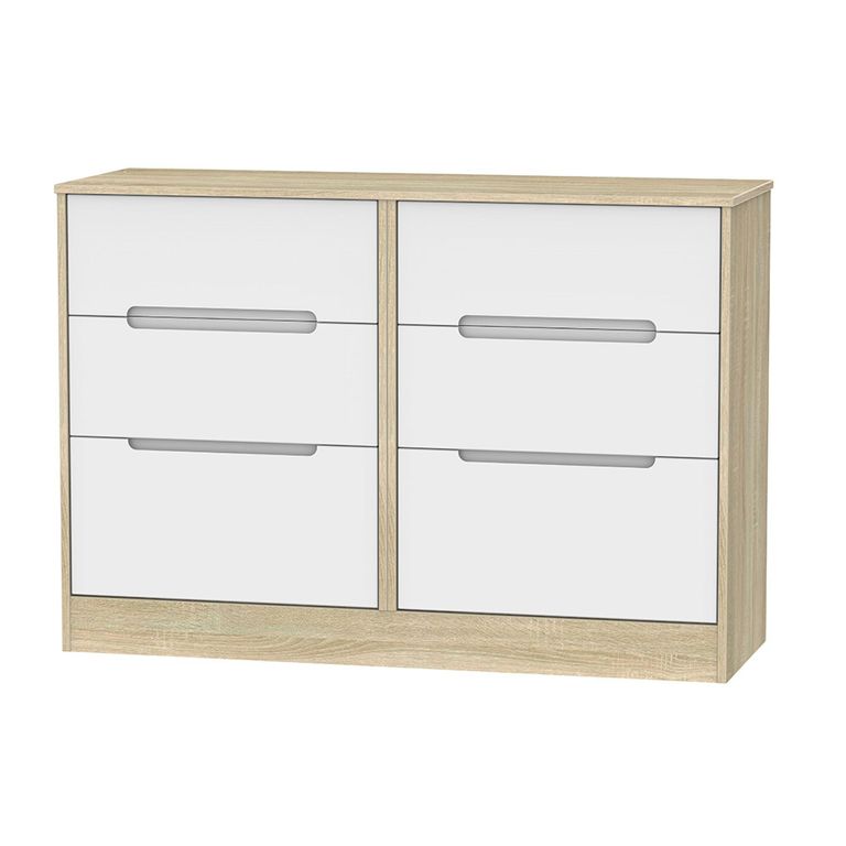 Monaco Chest - Midi - 6 Drawer - White Matt and Oak
