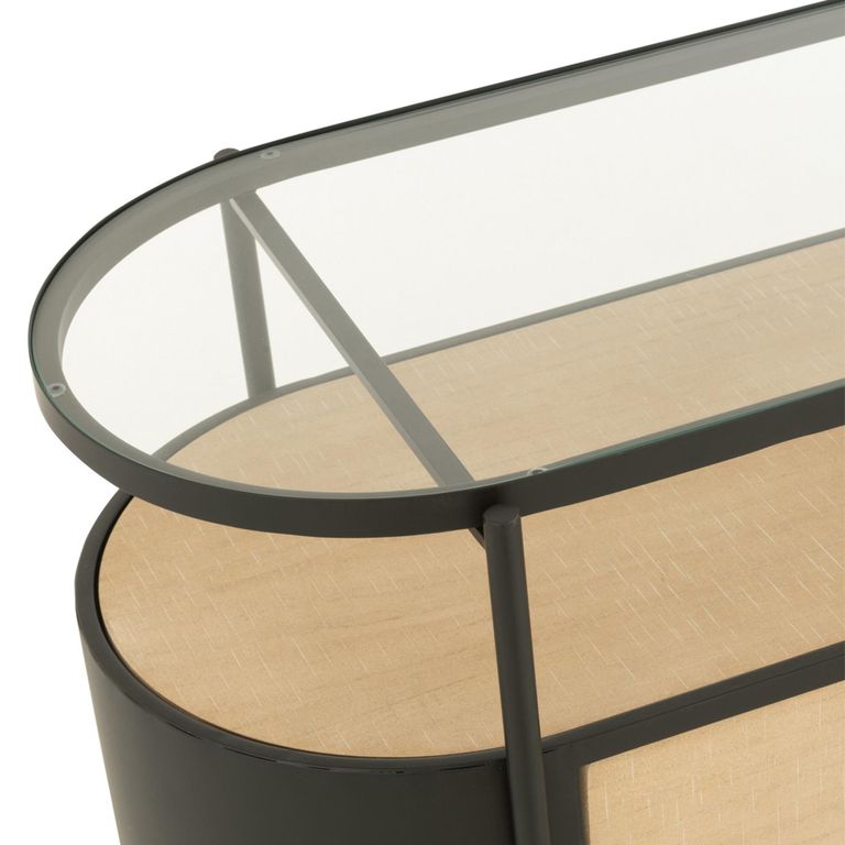 Ivy Curved Chest - 3 Drawer - Narrow - Glass Top - Natural and Black Metal