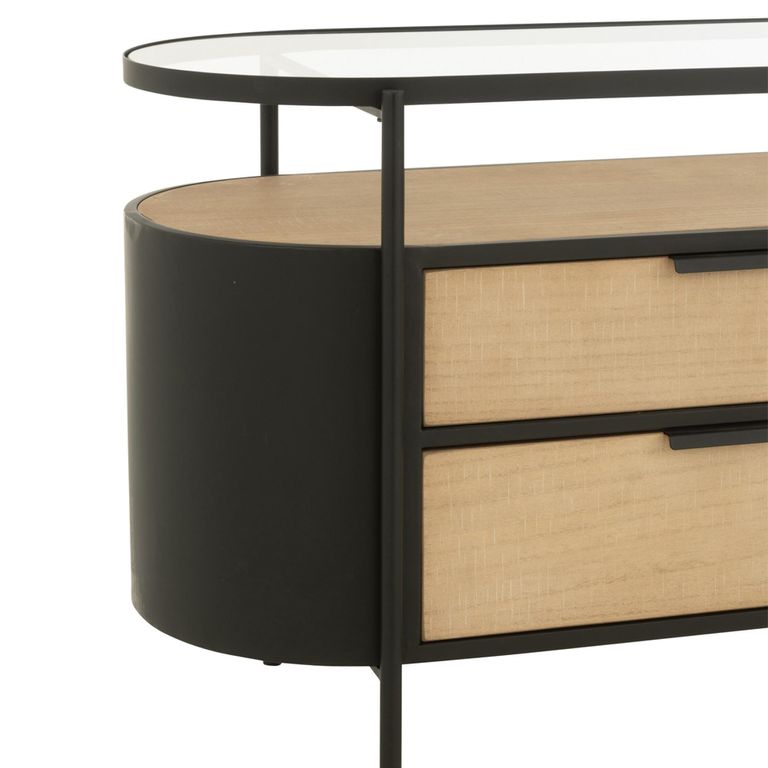 Ivy Curved Chest - 4 Drawer - Wide - Glass Top - Natural and Black Metal