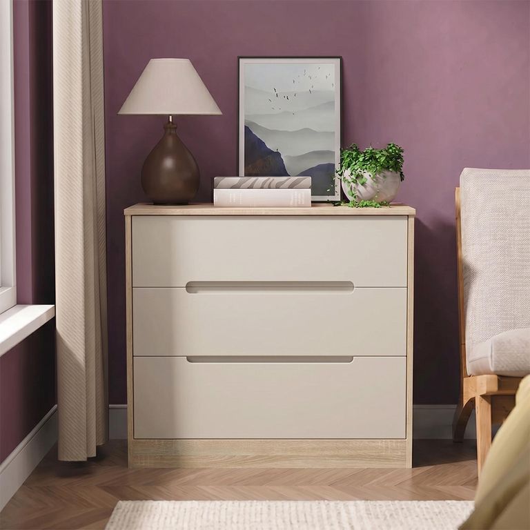 Monaco Chest - Deep - 3 Drawer - Cashmere and Oak