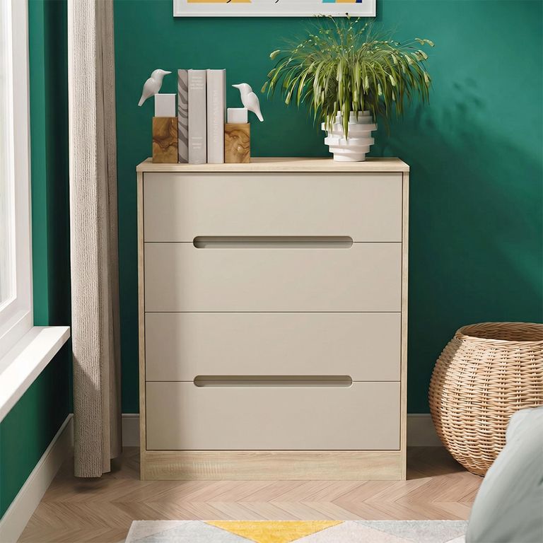 Monaco Chest - Deep - 4 Drawer - Cashmere and Oak