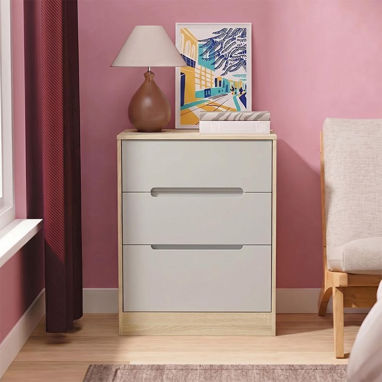 Monaco Chest - Deep Midi - 3 Drawer - Cashmere and Oak