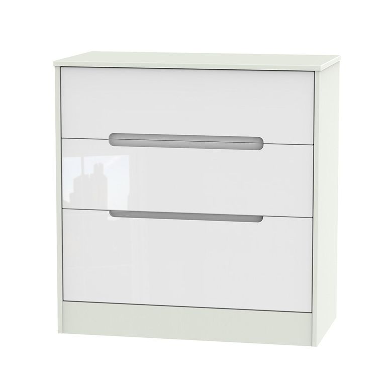 Monaco Chest - Deep - 3 Drawer - White Gloss and Cashmere