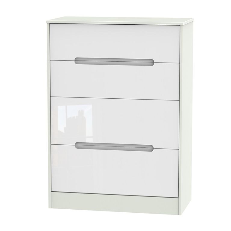 Monaco Chest - Deep - 4 Drawer - White Gloss and Cashmere