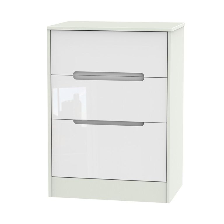 Monaco Chest - Deep Midi - 3 Drawer - White Gloss and Cashmere