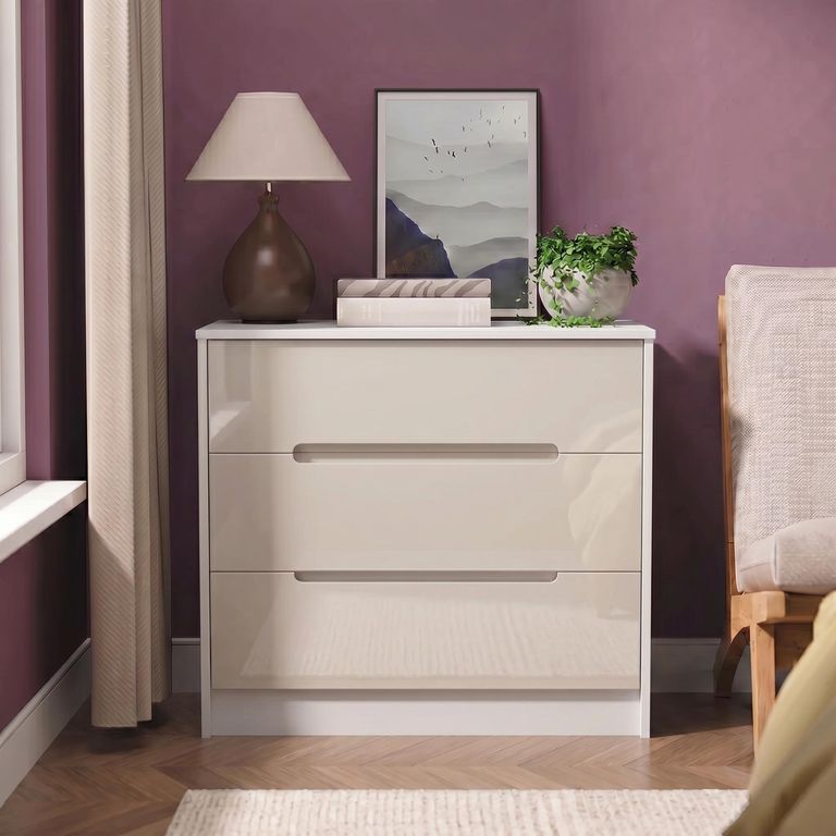 Monaco Chest - Deep - 3 Drawer - Cashmere Gloss and White