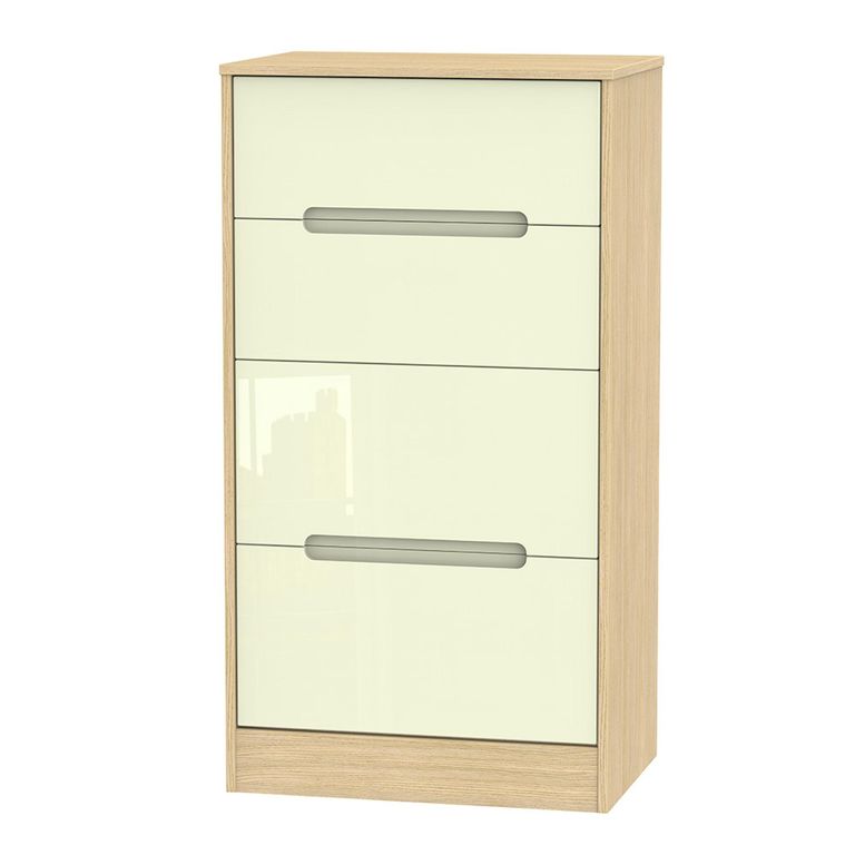 Monaco Chest - Deep Midi - 4 Drawer - Cream Gloss and Light Oak