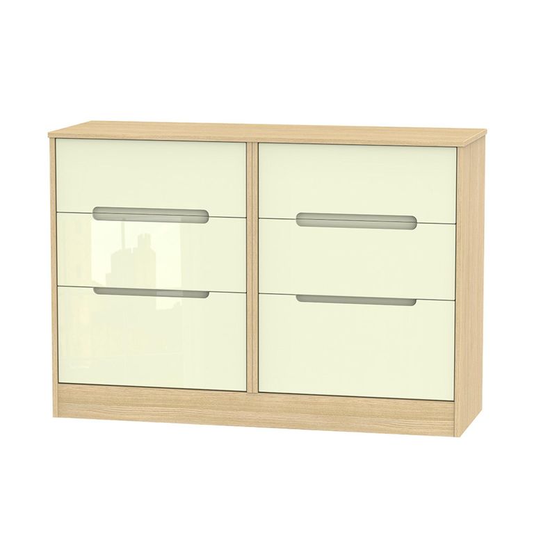 Monaco Chest - Midi - 6 Drawer - Cream Gloss and Light Oak