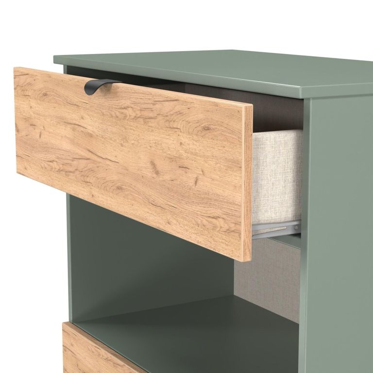 Bora Chest - 2 Drawer - Open Shelf - Deep - Gold Craft Oak and Reed Green