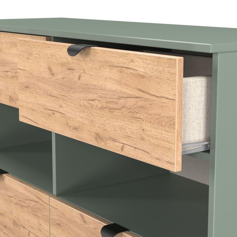 Bora Chest - 4 Drawer - Open Shelf - Midi - Gold Craft Oak and Reed Green