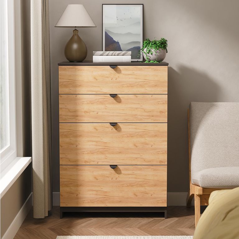 Bora Chest - 4 Drawer - Deep - Gold Craft Oak and Graphite
