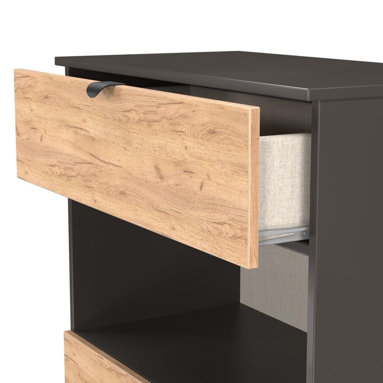 Bora Chest - 2 Drawer - Open Shelf - Deep - Gold Craft Oak and Graphite