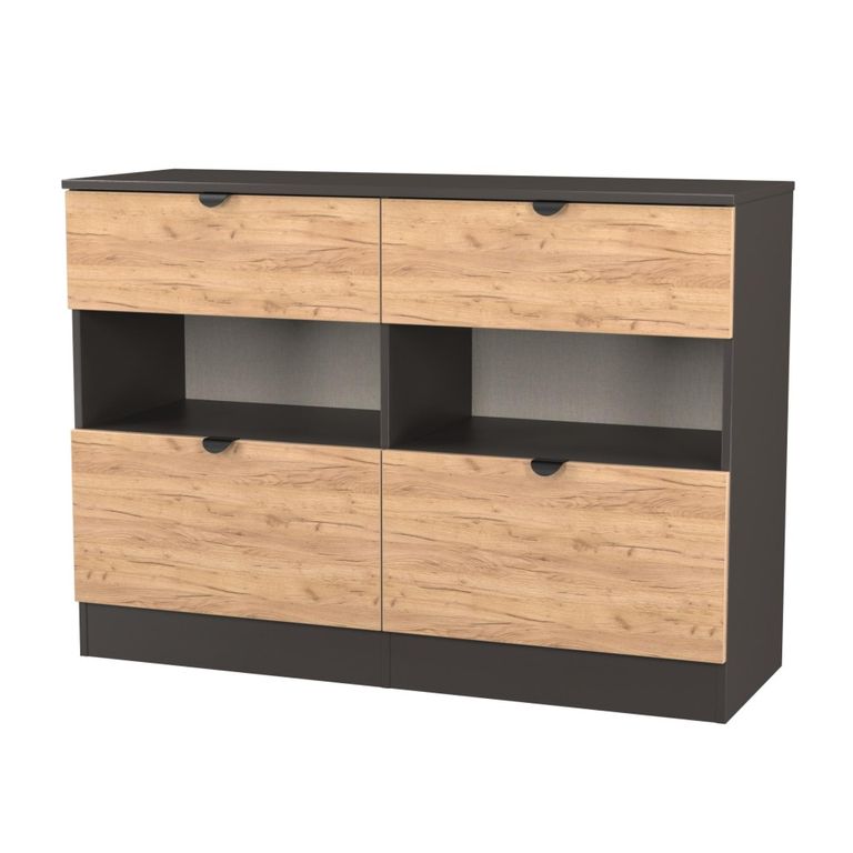 Bora Chest - 4 Drawer - Open Shelf - Midi - Gold Craft Oak and Graphite
