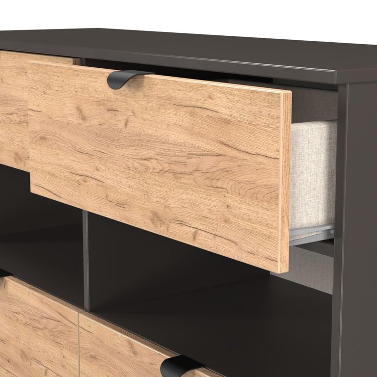 Bora Chest - 4 Drawer - Open Shelf - Midi - Gold Craft Oak and Graphite