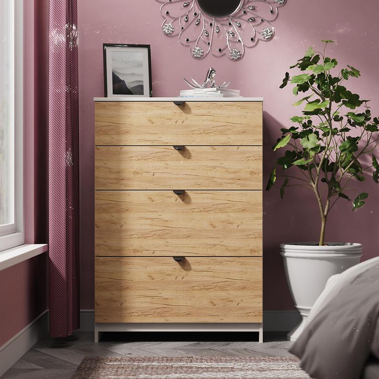 Bora Chest - 4 Drawer - Deep - Gold Craft Oak and Kashmir Matt