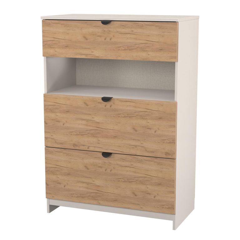 Bora Chest - 3 Drawer - Open Shelf - Deep - Gold Craft Oak and Kashmir Matt
