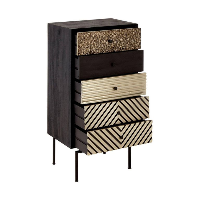 Boho Chest - 5 Drawer - Narrow - Black Mango Wood