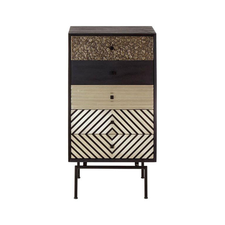 Boho Chest - 5 Drawer - Narrow - Black Mango Wood