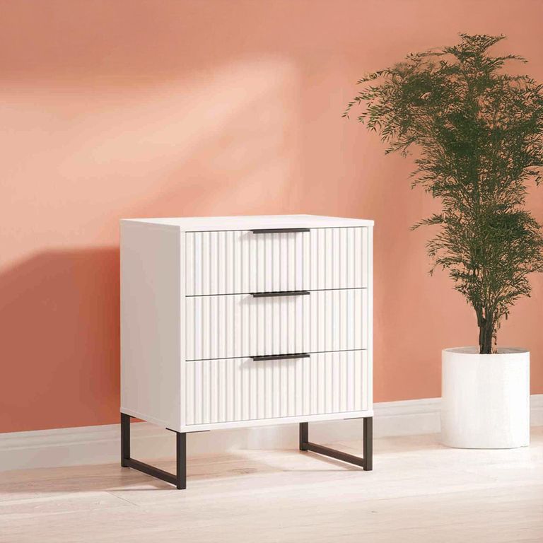 Fluted Chest - 3 Drawer - Midi - White Matt