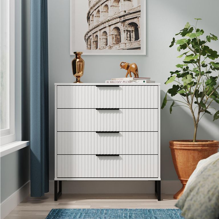 Fluted Chest - 4 Drawer - White Matt