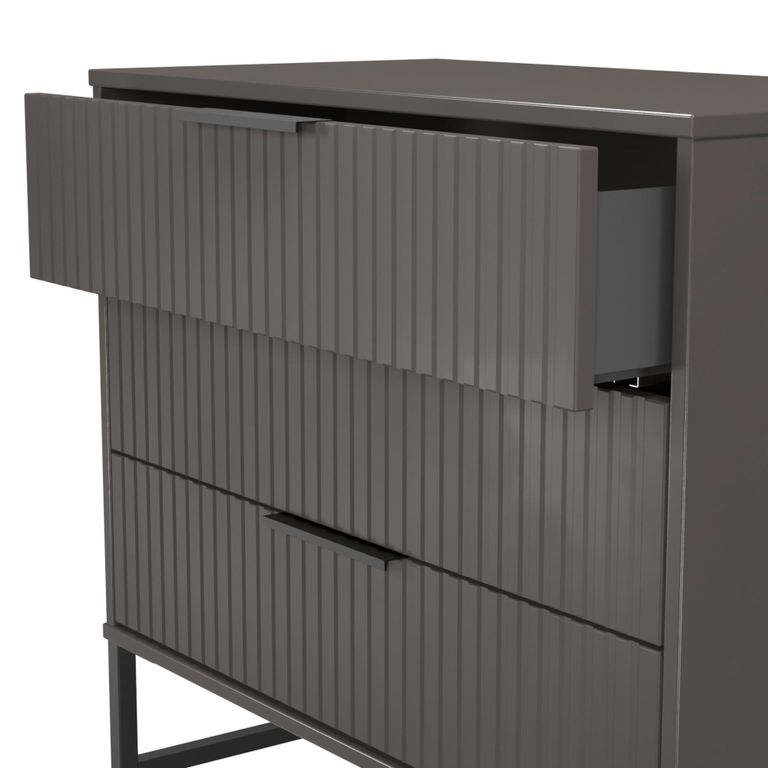 Fluted Chest - 3 Drawer - Graphite