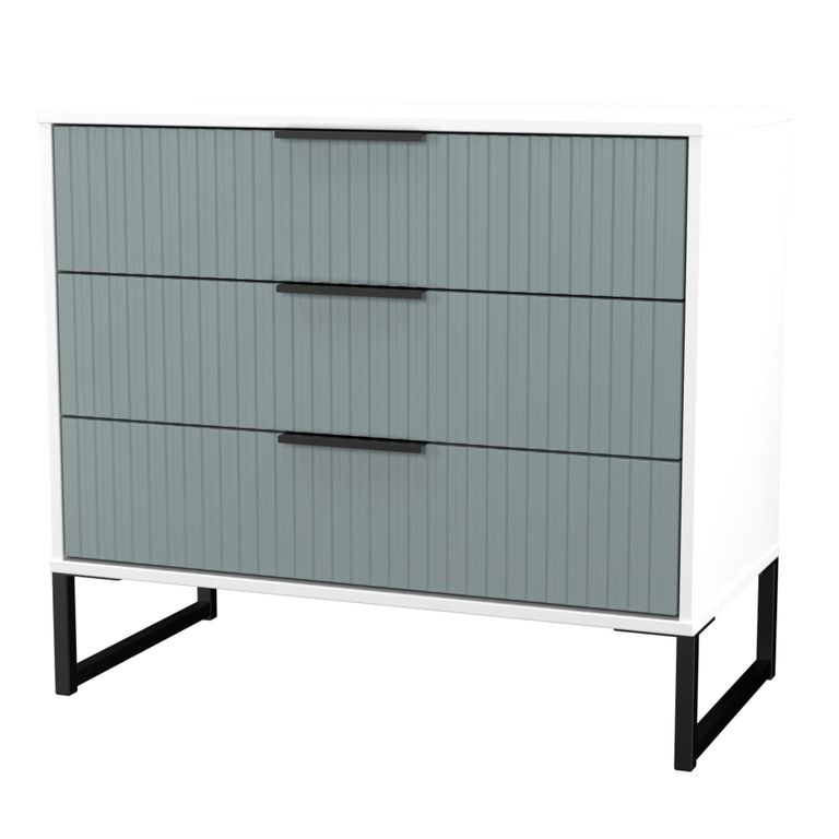 Fluted Chest - 3 Drawer - Duck and White Matt