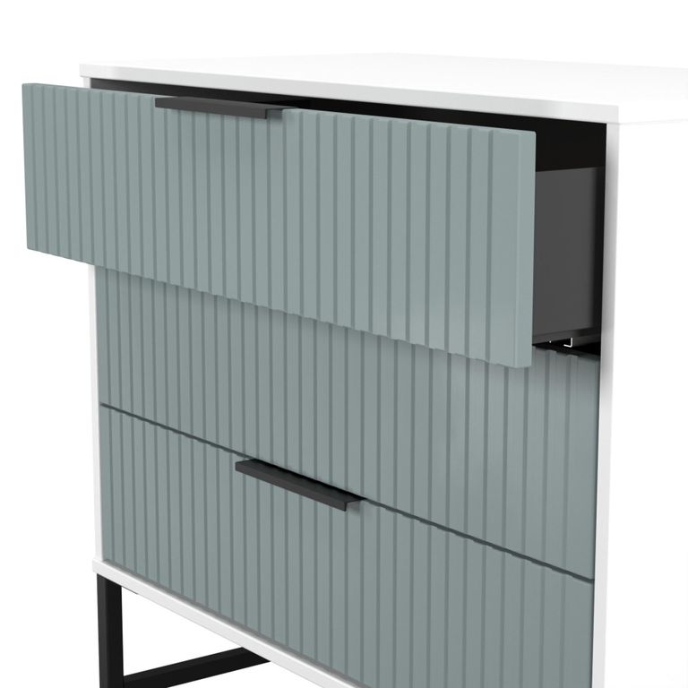 Fluted Chest - 3 Drawer - Duck and White Matt