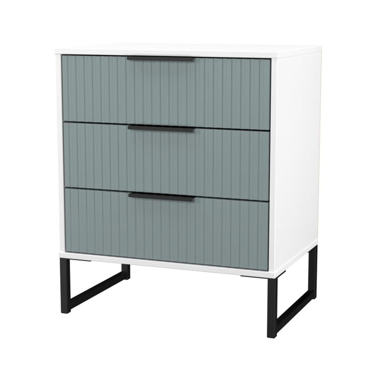 Fluted Chest - 3 Drawer - Midi - Duck and White Matt