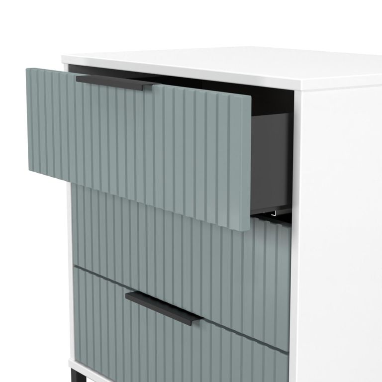 Fluted Chest - 3 Drawer - Midi - Duck and White Matt
