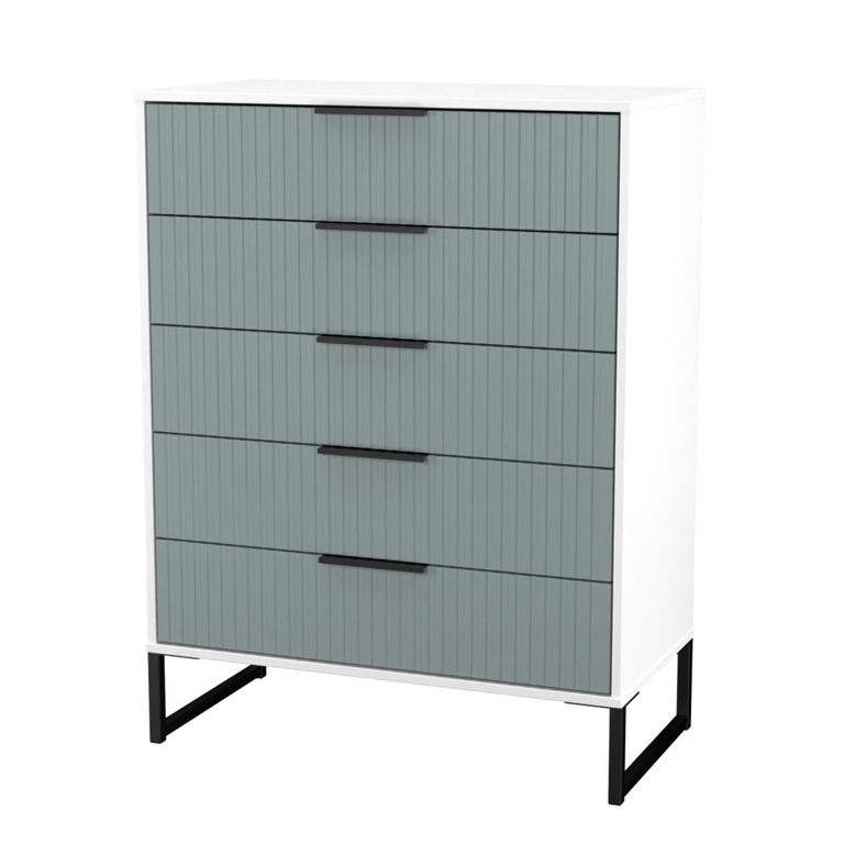 Fluted Chest - 5 Drawer - Wide - Duck and White Matt