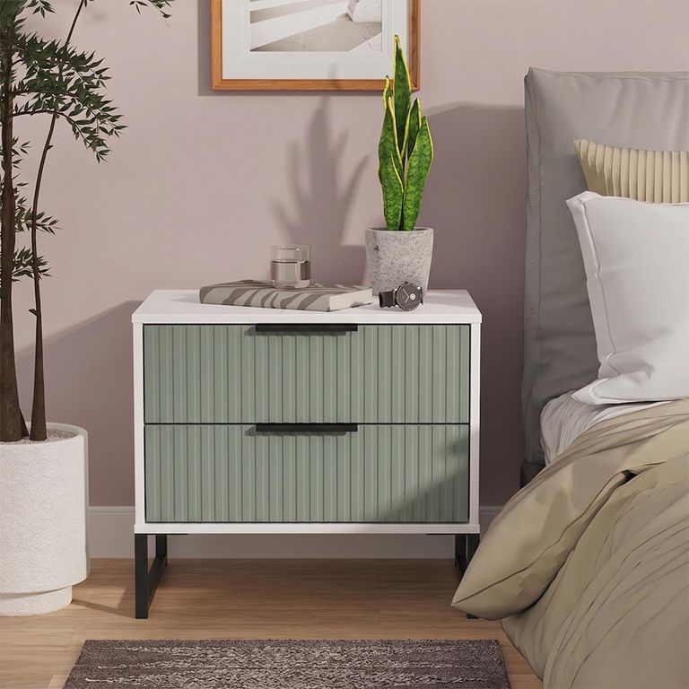 Fluted Chest - 2 Drawer - Midi - Reed Green and White Matt