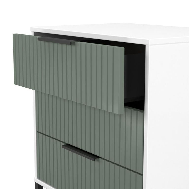 Fluted Chest - 3 Drawer - Midi - Reed Green and White Matt