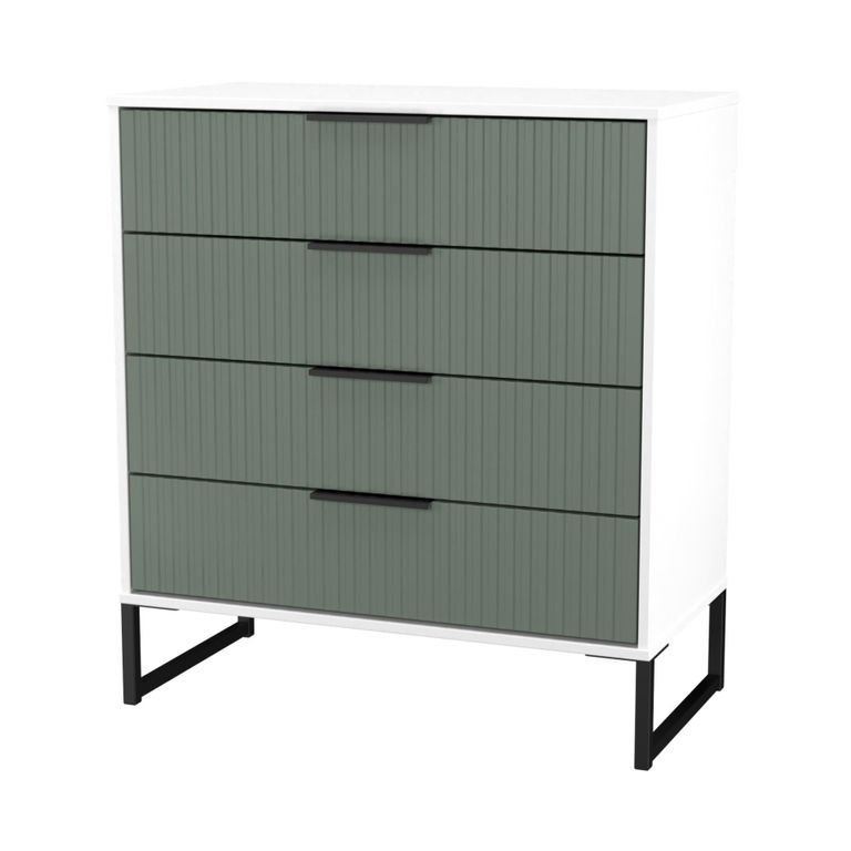 Fluted Chest - 4 Drawer - Reed Green and White Matt