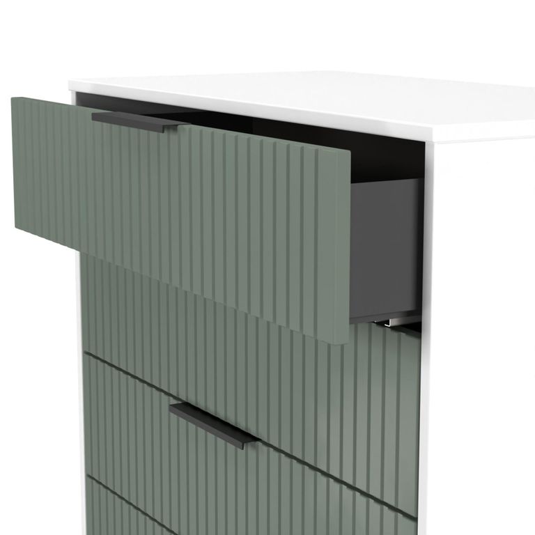 Fluted Chest - 4 Drawer - Reed Green and White Matt