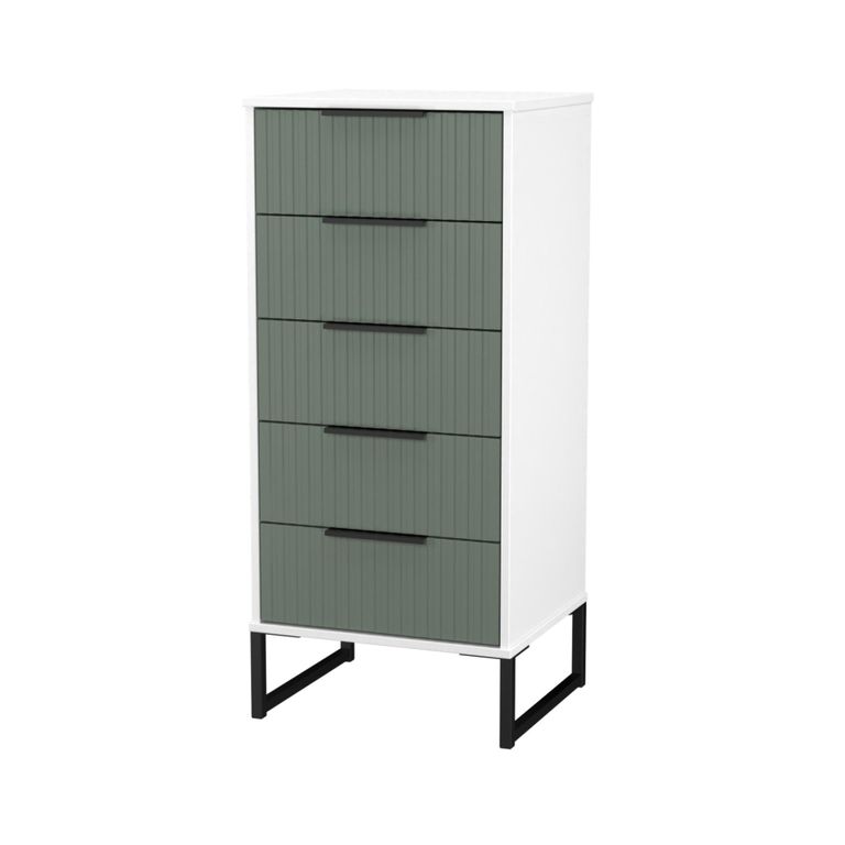 Fluted Chest - 5 Drawer - Narrow - Reed Green and White Matt
