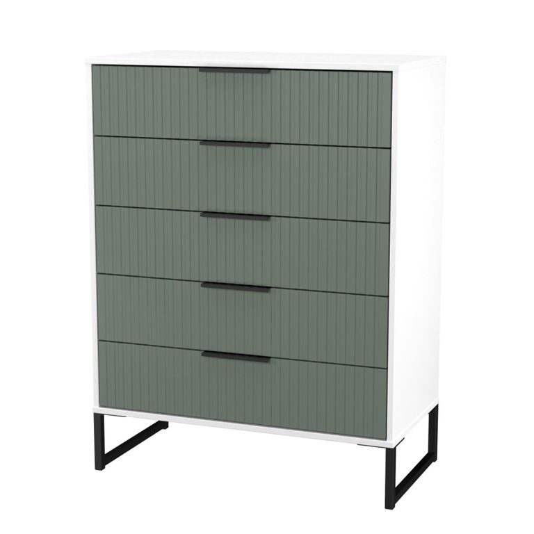 Fluted Chest - 5 Drawer - Wide - Reed Green and White Matt