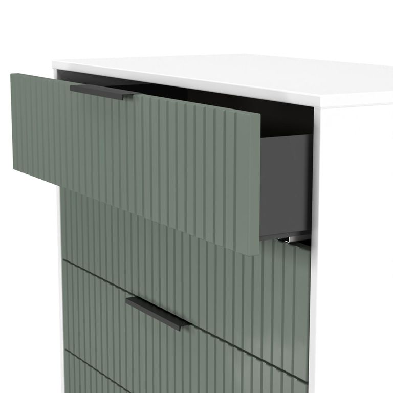 Fluted Chest - 5 Drawer - Wide - Reed Green and White Matt