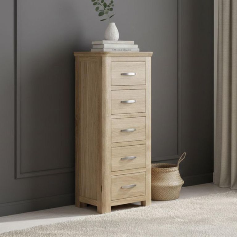 Treviso Curved Oak Chest - 5 Drawer - Narrow