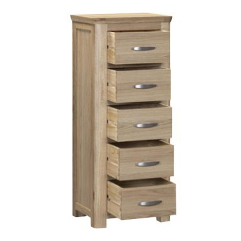 Treviso Curved Oak Chest - 5 Drawer - Narrow