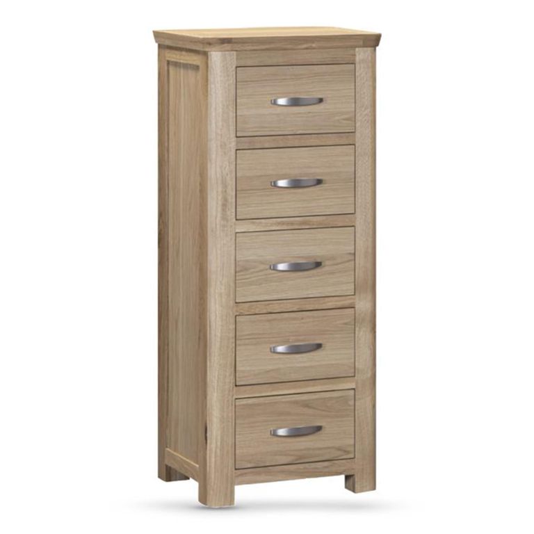 Treviso Curved Oak Chest - 5 Drawer - Narrow