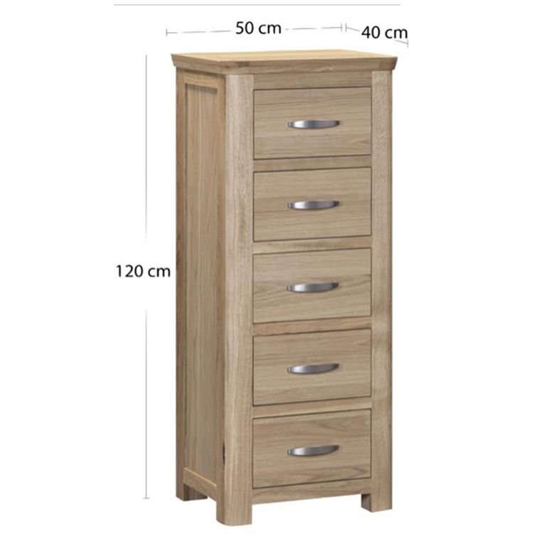 Treviso Curved Oak Chest - 5 Drawer - Narrow