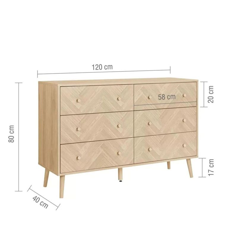 Clearance - Herringford Wide Chest - 6 Drawer - Oak - FSS17365