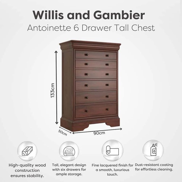 Antoinette Tall Chest - 6 Drawer - Cherrywood