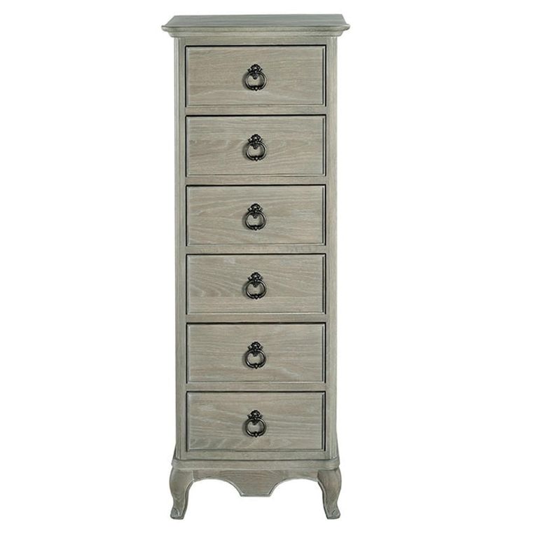 Camille Tall Chest - 6 Drawer - Grey Oak