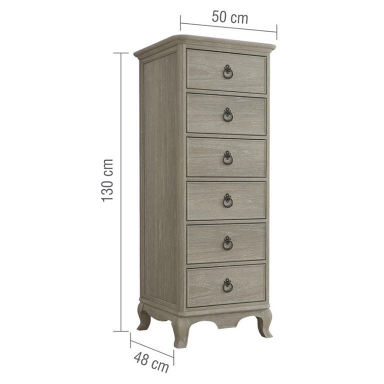 Camille Tall Chest - 6 Drawer - Grey Oak