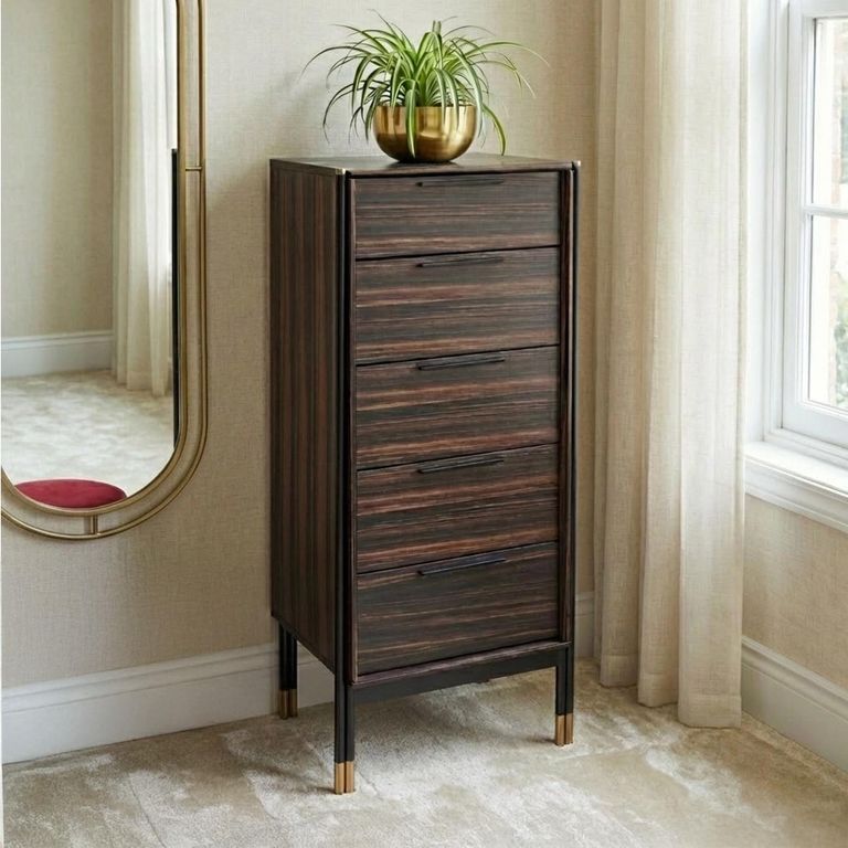 Bali Narrow Chest - 5 Drawer - Dark Ebony Veneer