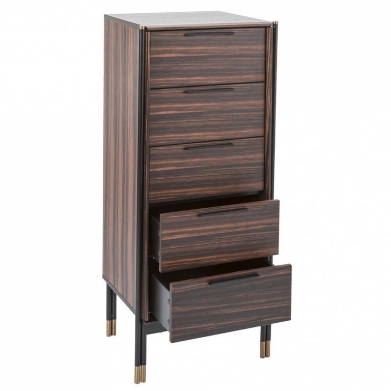 Bali Narrow Chest - 5 Drawer - Dark Ebony Veneer